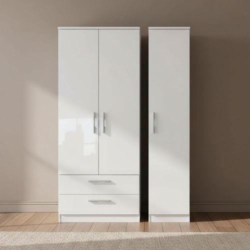 Knightsbridge Wardrobe - 3 Door - LHF 2 Drawer - Tall - Triple - White Gloss