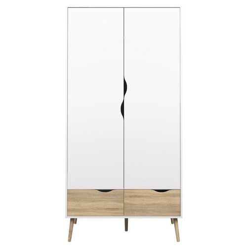 Clearance - Oslo Wardrobe - 2 Door - 2 Drawer - Double - White and Oak - A535