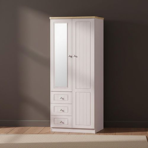 Vienna Wardrobe - 2 Door - 1 Mirror - RHF 3 Drawers - Combi - Cashmere