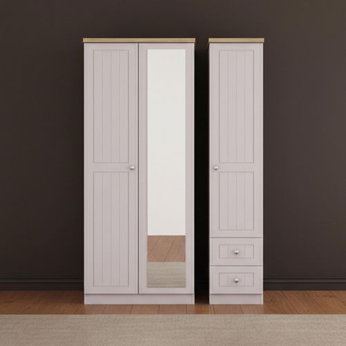 Vienna Wardrobe - 3 Door - 1 Mirror - RHF 2 Drawers - Combi - Cashmere