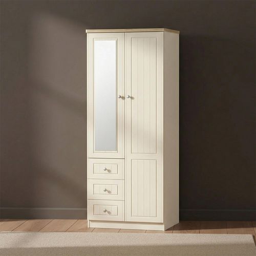 Vienna Wardrobe - 2 Door - Combi - 1 Mirror - RHF 3 Drawers - Cream