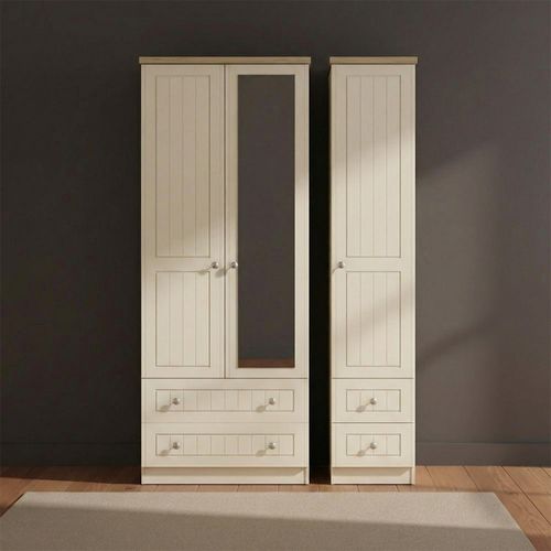 Vienna Wardrobe - 3 Door - 1 Mirror - Combi - Cream
