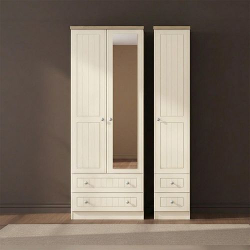 Vienna Wardrobe - 3 Door - 1 Mirror - Tall - Combi - Cream