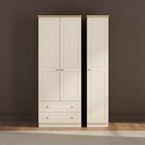 Vienna Wardrobe - 3 Door - LHF 2 Drawers - Tall - Triple - Cream