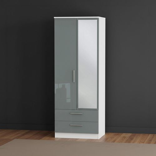 Knightsbridge Wardrobe - 2 Door - 1 Mirror - Combi - Grey Gloss and White