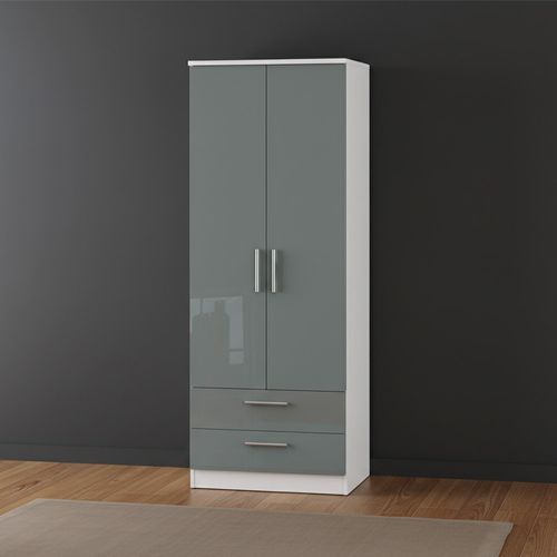 Knightsbridge Wardrobe - 2 Door - 2 Drawer - Tall - Grey Gloss and White