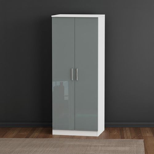 Knightsbridge Wardrobe - 2 Door - Plain - Tall - Grey Gloss and White