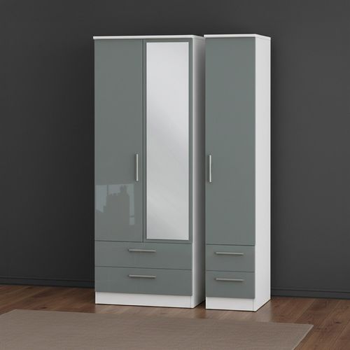Knightsbridge Wardrobe - 3 Door - 1 Mirror - Combi - Tall - Grey Gloss and White