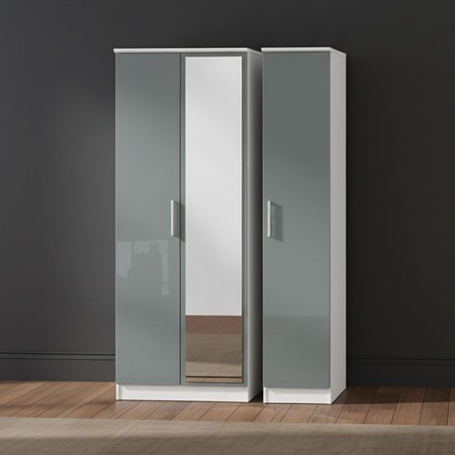 Knightsbridge Wardrobe - 3 Door - 1 Mirror - Triple - Tall - Grey Gloss and White