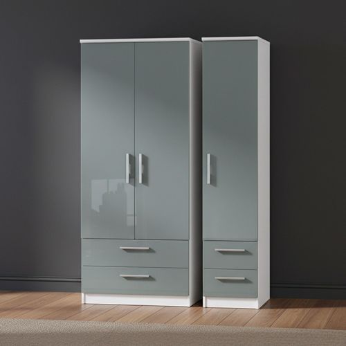 Knightsbridge Wardrobe - 3 Door - 4 Drawers - Triple - Grey Gloss and White