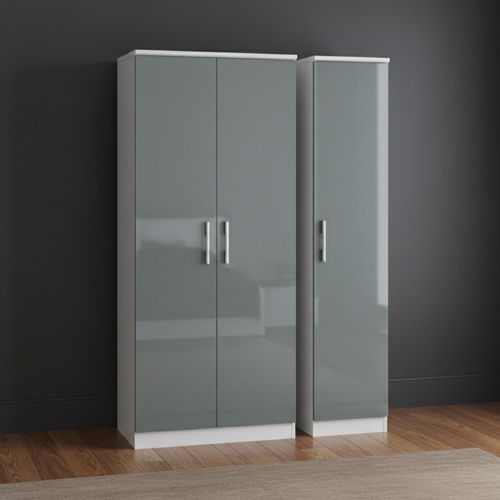 Knightsbridge Wardrobe - 3 Door - Triple - Grey Gloss and White