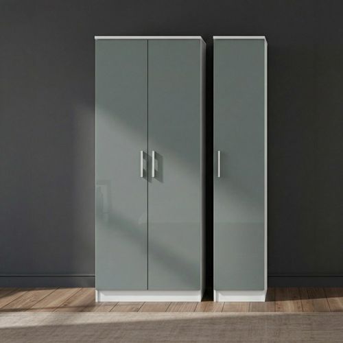 Knightsbridge Wardrobe - 3 Door - Triple - Tall - Grey Gloss and White