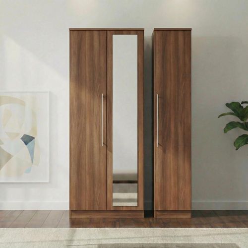 Sherwood Wardrobe - 3 Door - 1 Mirror - Tall - Triple - Walnut