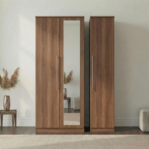 Sherwood Wardrobe - 3 Door - 1 Mirror - Triple - Walnut