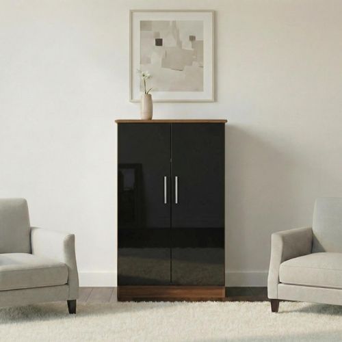 Knightsbridge Wardrobe - Midi - Black Gloss and Walnut