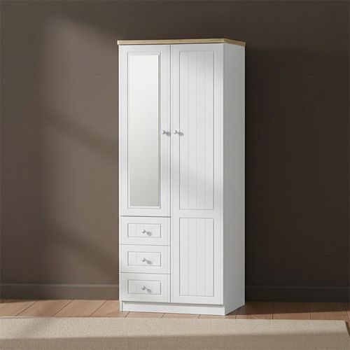 Vienna Wardrobe - 2 Door - 1 Mirror - RHF 3 Drawers - Combi - Porcelain