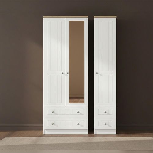 Vienna Wardrobe - 3 Door - 1 Mirror - Tall - Combi - Porcelain