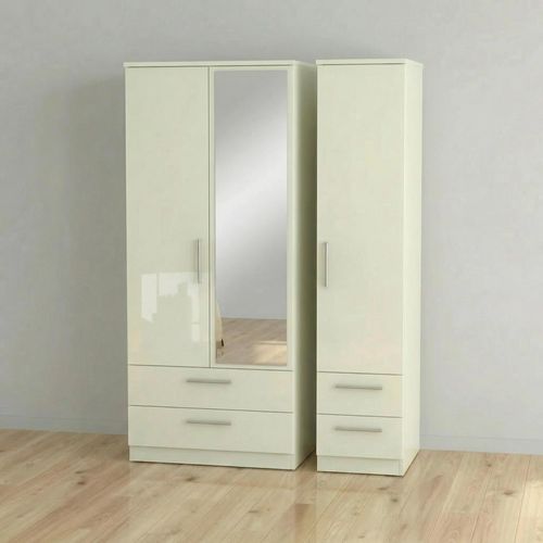 Knightsbridge Wardrobe - 3 Door - 1 Mirror - Combi - Cream Gloss
