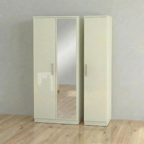 Knightsbridge Wardrobe - 3 Door - 1 Mirror - Triple - Cream Gloss