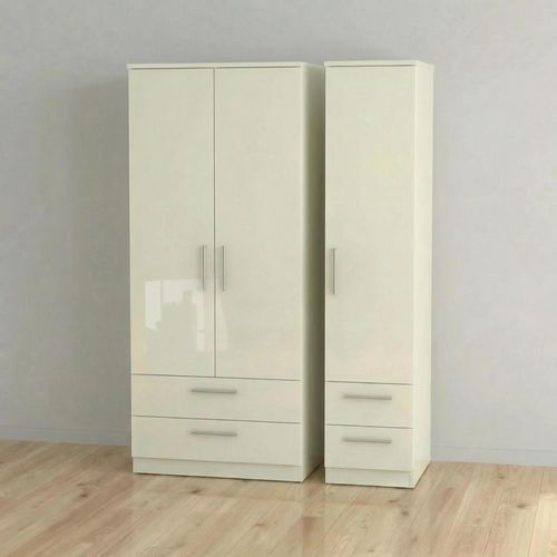Knightsbridge Wardrobe - 3 Door - 4 Drawers - Triple - Cream Gloss