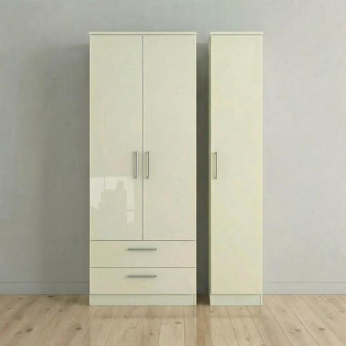 Knightsbridge Wardrobe - 3 Door - LHF 2 Drawers - Tall Triple - Cream Gloss