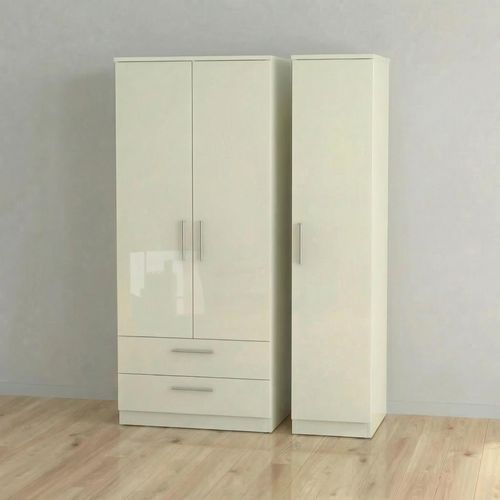 Knightsbridge Wardrobe - 3 Door - LHF 2 Drawers - Triple - Cream Gloss