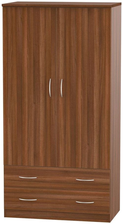 Avon Walnut Effect 2 Door 2 Drawer Double Wardrobe - H 182.5cm