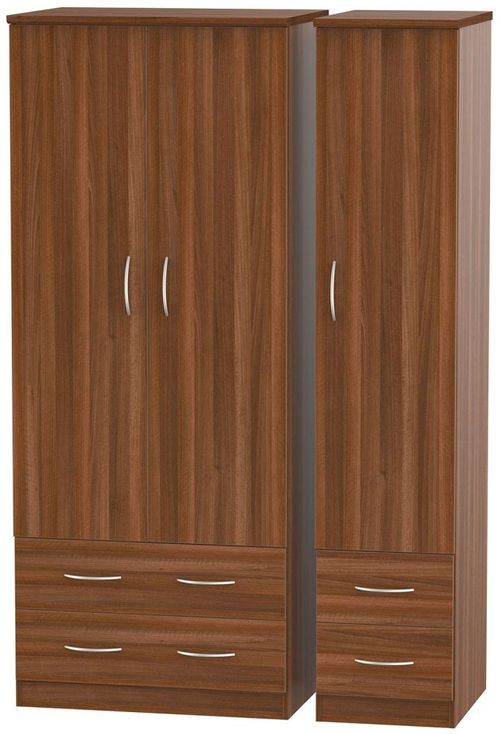 Avon Walnut Effect 3 Door Triple Wardrobe - 4 Drawers