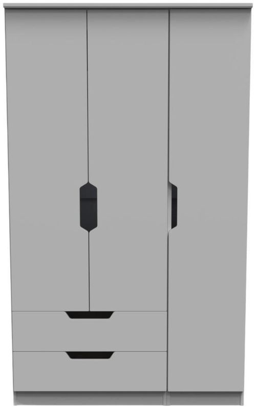 Bella Grey 3 Door Triple Wardrobe - LHF 2 Drawers