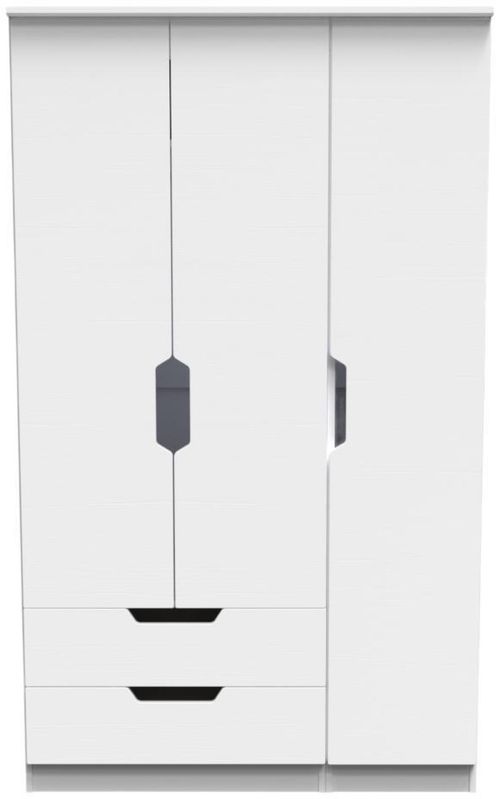 Bella White 3 Door Triple Wardrobe - LHF 2 Drawers