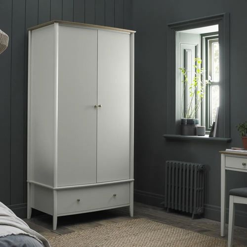 Whitby Scandi Oak & Soft Grey Wardrobe - 2 Door Combi