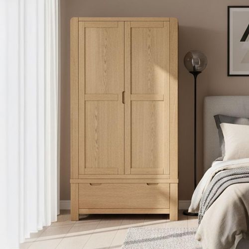 Bergen Double Wardrobe - 2 Door - 1 Drawer - Oak