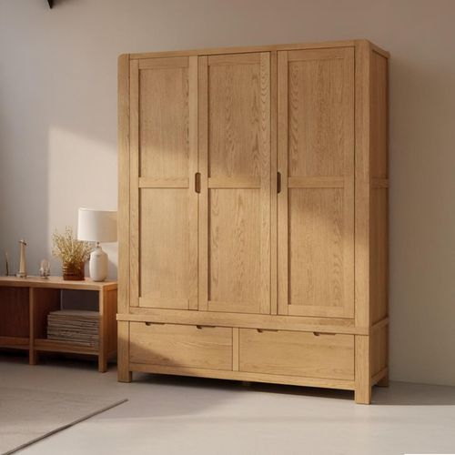 Bergen Wardrobe - 3 Door - 2 Drawer - Oak