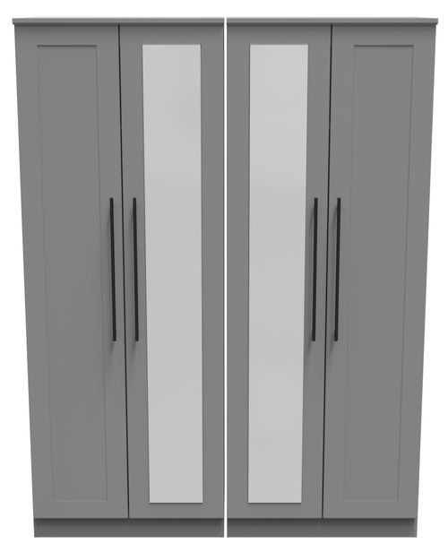 Beverley Grey 4 Door Tall Mirror Wardrobe