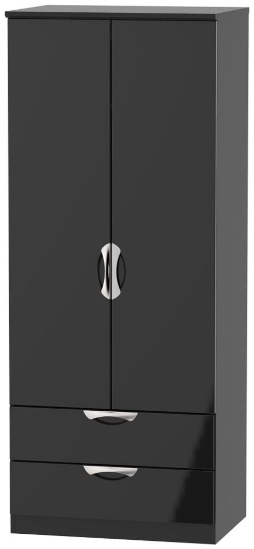 Camden Black Gloss 2 Door 2 Drawer Double Wardrobe