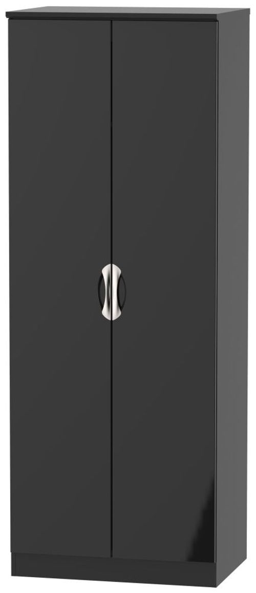 Camden Black Gloss 2 Door Plain Tall Wardrobe