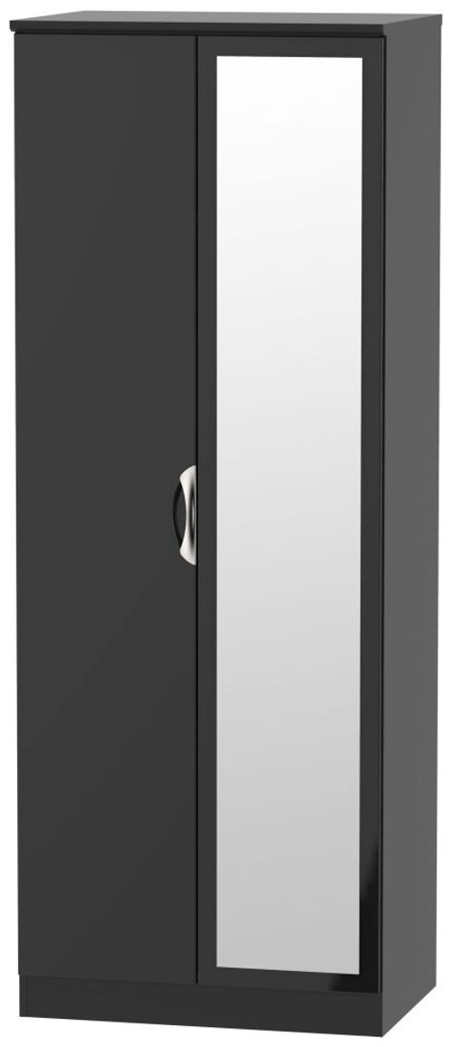Camden Black Gloss 2 Door Tall Wardrobe - 1 Mirror