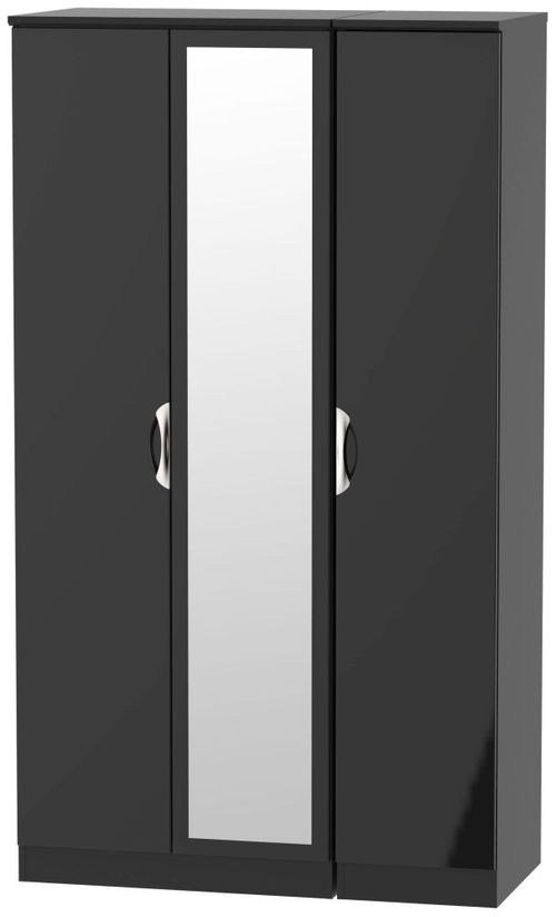 Camden Black Gloss 3 Door Tall Triple Wardrobe - 1 Mirror