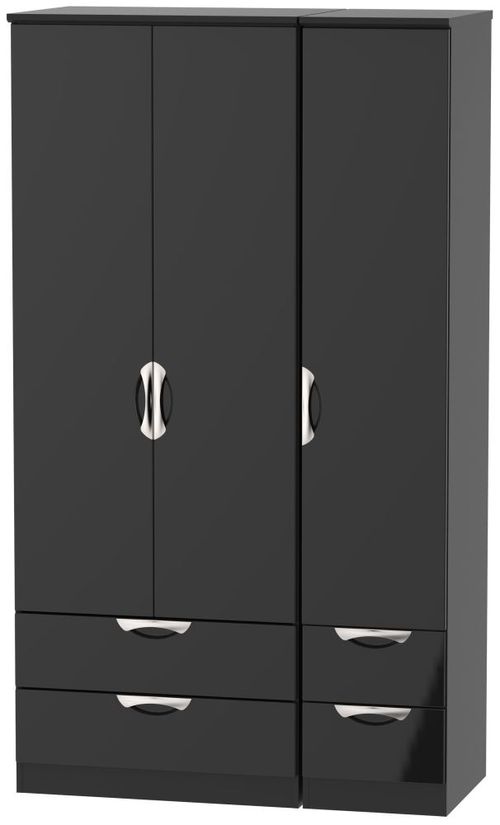 Camden Black Gloss 3 Door Tall Triple Wardrobe - 4 Drawers