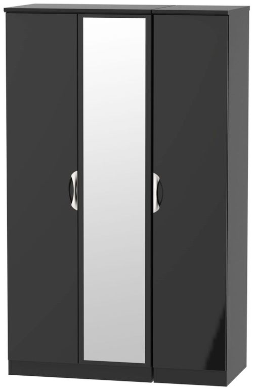 Camden Black Gloss 3 Door Triple Wardrobe - 1 Mirror