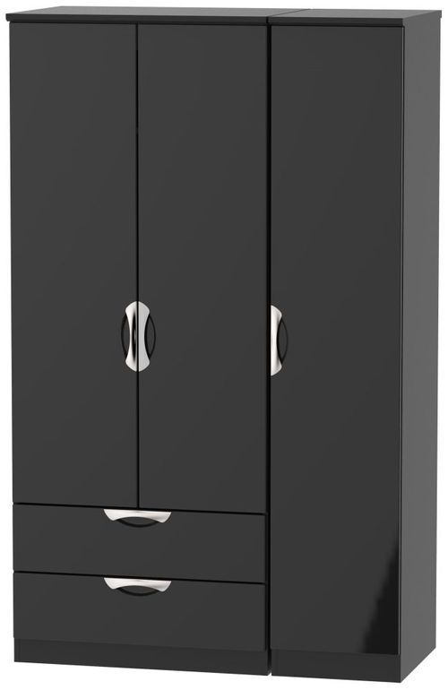 Camden Black Gloss 3 Door Triple Wardrobe - LHF 2 Drawers
