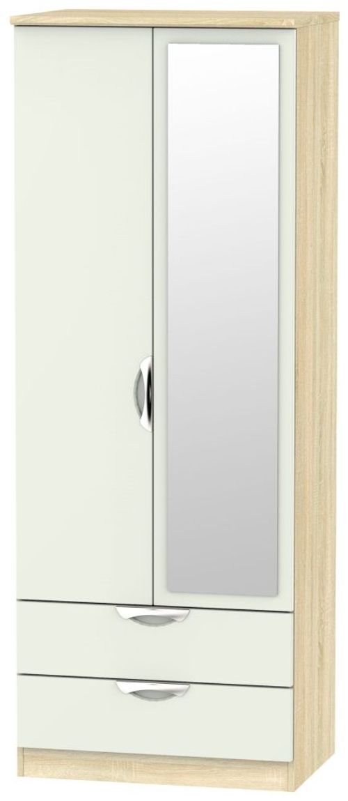 Camden Cashmere and Oak Effect 2 Door Tall Combi Wardrobe - 1 Mirror