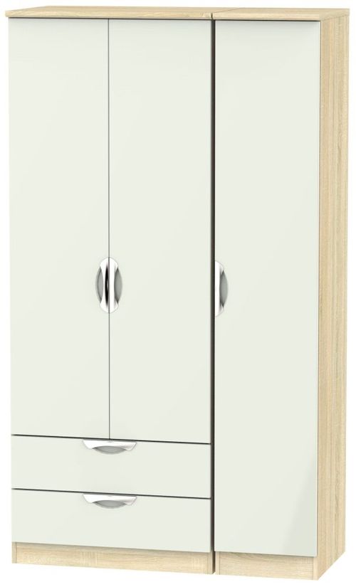 Camden Cashmere and Oak Effect 3 Door Tall Triple Wardrobe - LHF 2 Drawers