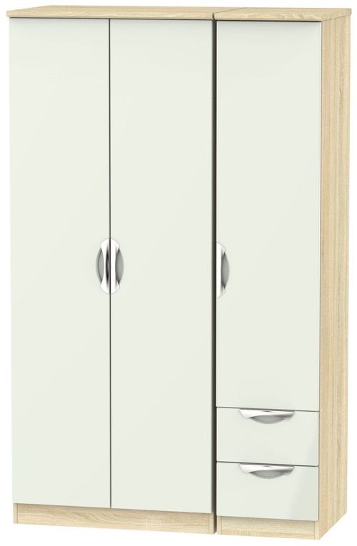 Camden Cashmere and Oak Effect 3 Door Triple Wardrobe - RHF 2 Drawers