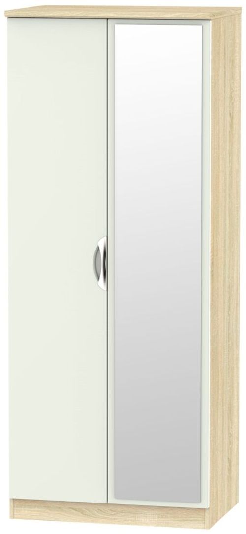 Camden Gloss Cashmere and Oak Effect 2 Door Wardrobe - 1 Mirror
