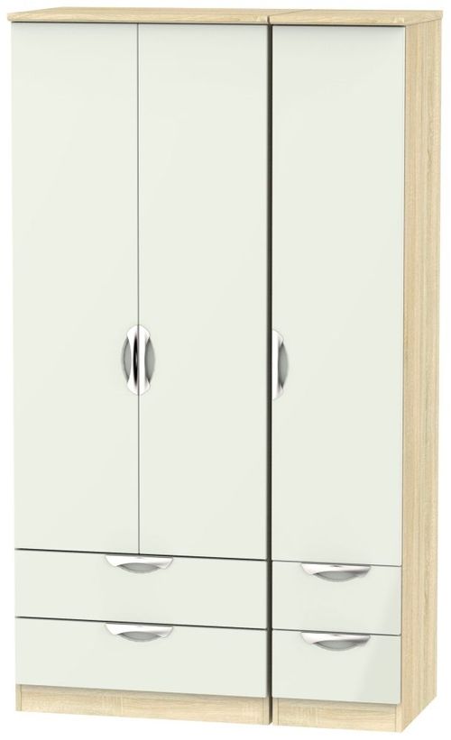 Camden Gloss Cashmere and Oak Effect 3 Door Tall Triple Wardrobe - 4 Drawers