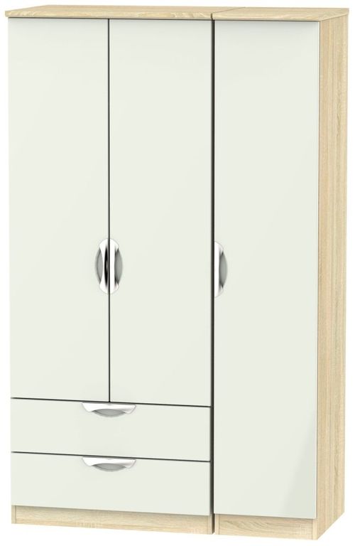 Camden Gloss Cashmere and Oak Effect 3 Door Triple Wardrobe - LHF 2 Drawers