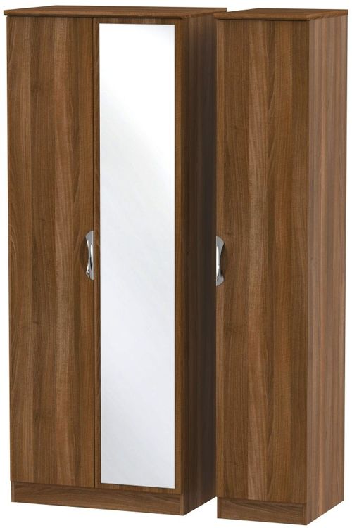 Camden Walnut Effect 3 Door Tall Triple Wardrobe - 1 Mirror