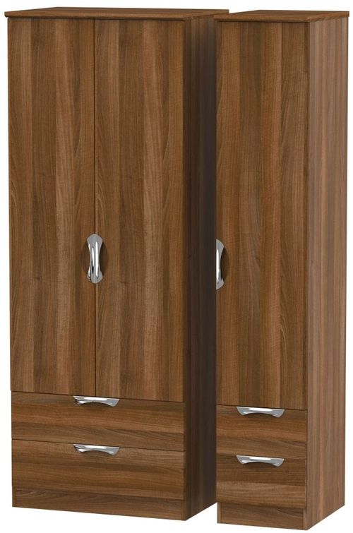 Camden Walnut Effect 3 Door Tall Triple Wardrobe - 4 Drawers