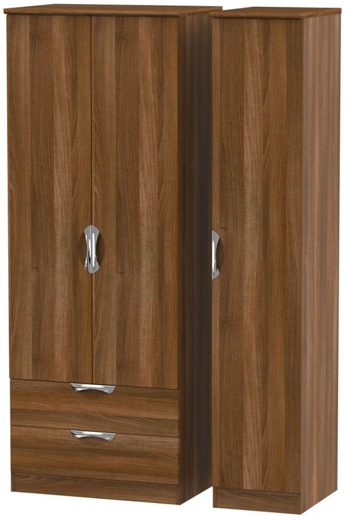 Camden Walnut Effect 3 Door Tall Triple Wardrobe - LHF 2 Drawers
